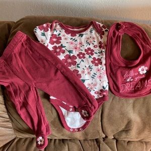 Chick pea set of 3 maroon shirt, pant and bib set